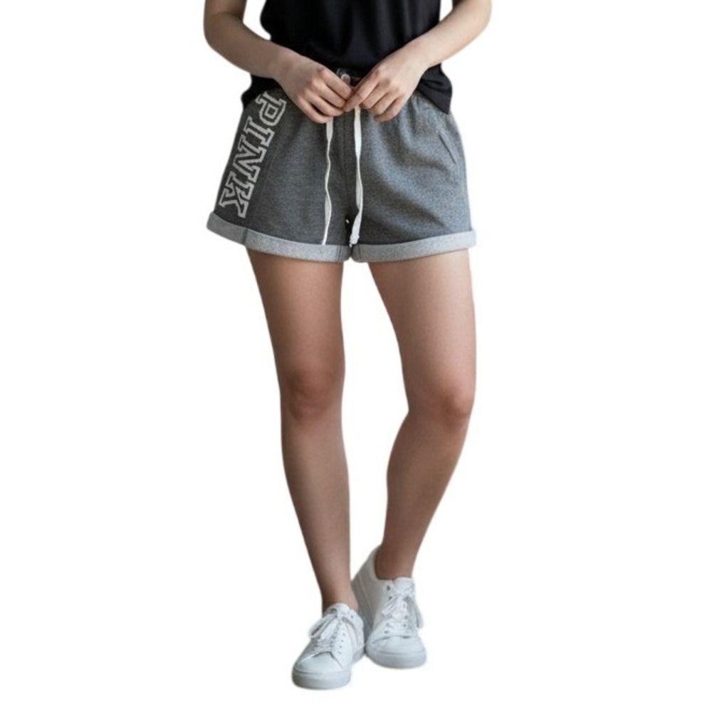 PINK Victoria's Secret Shorts Women Small Grey Logo Cuffed Fleece Lounge Pockets